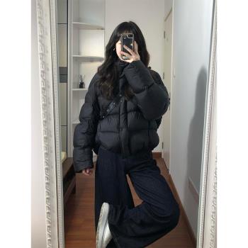黑色羽絨服女短款2024冬季新款高階感連帽雲朵泡芙加厚白鴨絨外套