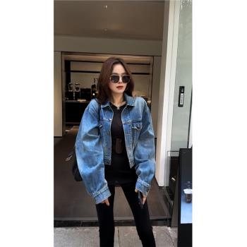 小個子藍色牛仔短款外套2025春秋新款早秋高階休閑洋氣寬松上衣女