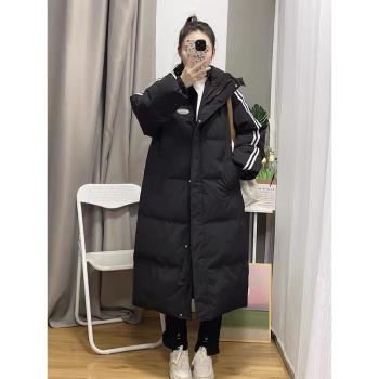 黑色韓版中長款過膝外套羽絨棉服