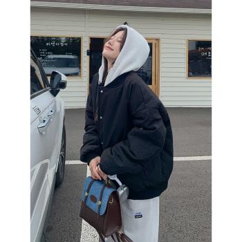 短款美式假兩件外套情侶羽絨棉服