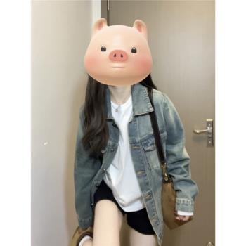 美式做舊通勤高階感正肩牛仔外套2025年秋季小個子氣質復古上衣女