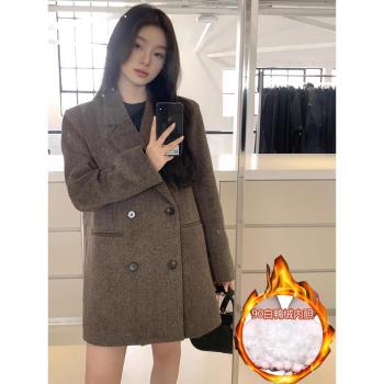 羽絨內膽毛呢大衣女小個子高階感冬季新款2024韓系西裝式毛呢外套