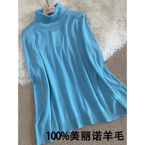 89美金美麗諾精紡超細100純羊毛衫女高領打底衫薄款針織堆領毛衣