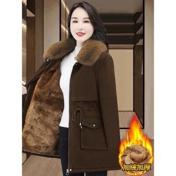 棉服女冬裝新款派克中長款加絨棉衣洋氣減齡時髦保暖棉襖加厚外套