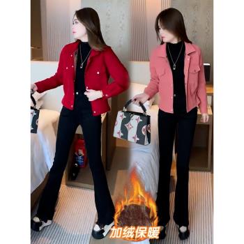 加絨加厚小個子短外套女士2024冬季新款時尚休閑洋氣減齡保暖上衣