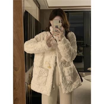 牛角扣羊羔毛絨外套女2025冬季新款仿兔毛皮草加厚保暖棉衣服棉襖