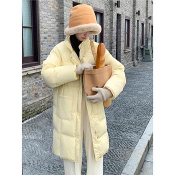 羽絨服女中長款2024新款大口袋冬季寬松加厚保暖白鴨絨小個子外套