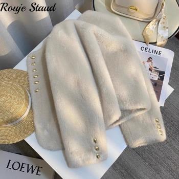 Rouje Staud米白色貂毛短外套女冬季小香風高階感小個子加厚上衣