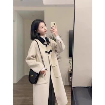 羽絨服內膽加厚羊絨呢子大衣女冬季2024新款中長款牛角扣毛呢外套