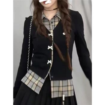美式學院風jk穿搭假兩件上衣女春季季大碼長袖針織衫修身內搭開衫