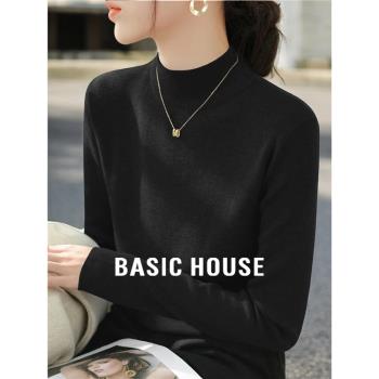 Basic House/百家好半高領針織打底衫女秋冬基礎款配大衣內搭毛衣