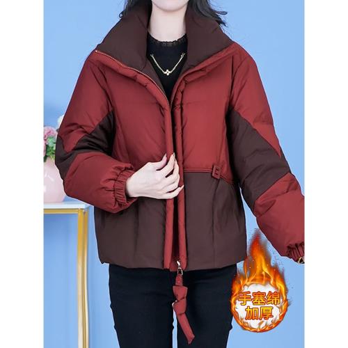 2025年秋冬新款小眾拼接時尚洋氣寬松保暖加厚短款顯瘦棉服外套女