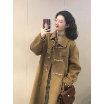 牛角扣呢子大衣女秋冬季2023新款高階感中長款小個子羊絨毛呢外套