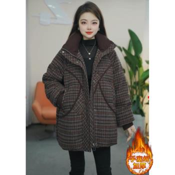 韓版時尚格子羽絨棉服女2025冬季新款設計感休閑百搭加厚保暖外套