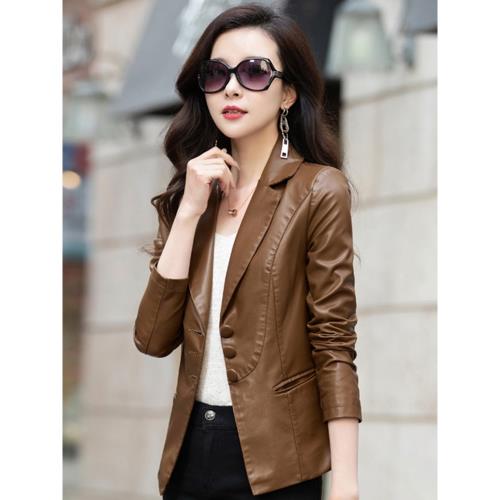 海寧皮衣女短款皮西服修身2025新款小個子春秋時尚綿羊皮小外套潮