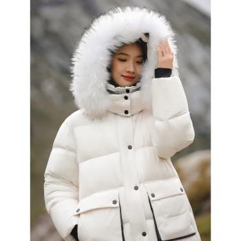 羽物2024冬新款300克95白鴨絨長款羽絨服女白貉子毛領UY248502W7