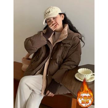 韓版設計感連帽羽絨棉服女裝2025冬季新款加厚保暖寬松麵包服外套