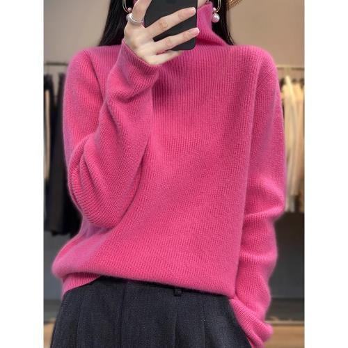 慵懶風簡約純色高領打底衫時尚通勤內搭顯瘦長袖套頭羊絨衫毛衣女