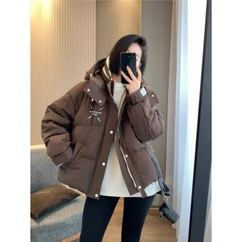 20561韓版蓬鬆保暖加厚連帽羽絨服字母數字印花保暖白鴨絨外套