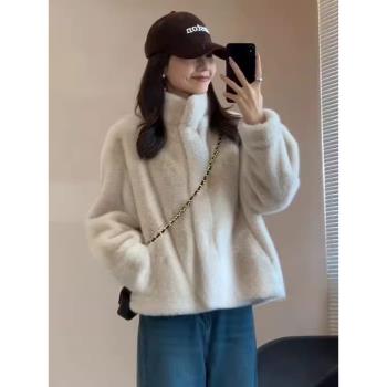 韓系立領仿水貂絨皮外套女2025年新款春季高階感別致獨特顯瘦上衣