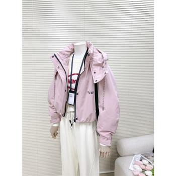 粉色小個子90白鴨絨羽絨內膽沖鋒衣短款派克服外套女2024冬季新款