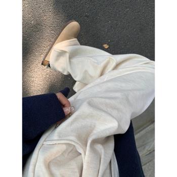 杏色秋季款胖妹妹遮胯垂感褲子