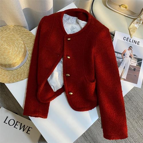 2024冬季新款紅色喜慶夾棉短外套女過年高級感顯白名媛范小個子潮