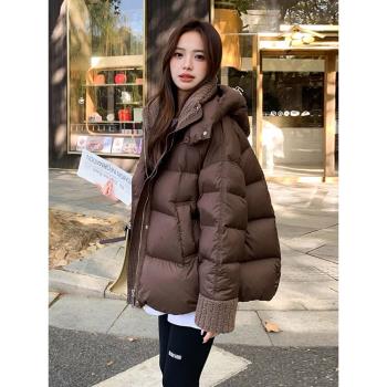 美拉德咖色羽絨棉服女短款冬季新款高階感棉衣外套加厚小個子棉襖