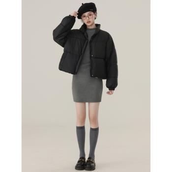 苗陌【暖雲天】冬季黑色短款保暖棉衣外套女裝短款棉服麵包服上衣