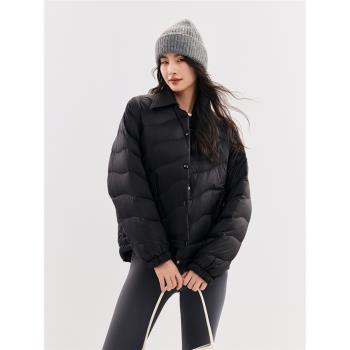 初棉90白鵝絨翻領輕薄排骨羽絨服女 冬季微寬松保暖波浪絎縫外套