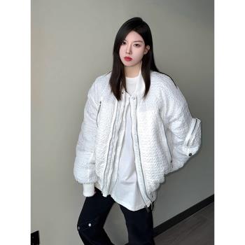 美式白色壓褶ma1飛行夾克棉服外套男女高階感cleanfit棒球服棉衣