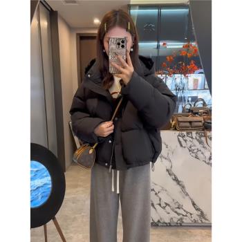 黑色連帽棉服外套女2024年新款冬季寬松短款小個子夾棉加厚麵包服