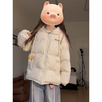 可愛小熊公仔波點棉服女冬季學院寬松加厚保暖棉衣麵包服連帽外套