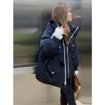 歐貨羽絨棉服女2025年新款冬裝寬松休閑中長款工裝派克服加厚外套