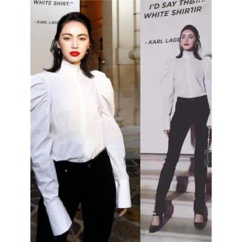 2025泡泡袖襯衫女春秋內搭設計感小眾法式宮廷風白襯衣氣質上衣