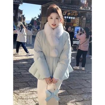 2024冬季溫柔風顯瘦小個子羽絨服女新款小眾收腰系帶90白鴨絨外套