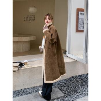 保暖加厚中長款皮毛一體羊羔毛外套女秋冬麂皮絨派克服棉服爆款