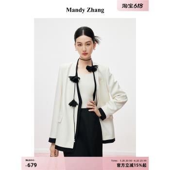 MandyZhang法式設計感時尚撞色西裝外套女春季氣質通勤長袖上衣