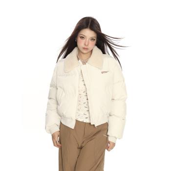 BIGGOLD美式羊羔毛翻領短款棉服外套女冬季肯豆風加厚保暖棉衣潮