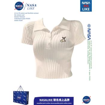 NASA設計感顯瘦刺繡短袖針織上衣