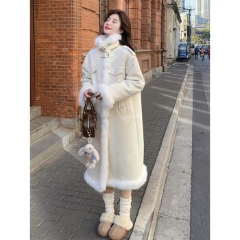 小香風中長款皮毛一體羊羔毛外套女秋冬機車服洋氣環保皮草棉服