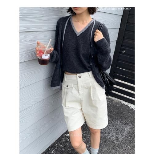 Nice people2024SS 澳毛絨miu系 假兩件撞色針織開衫/V領馬甲背心