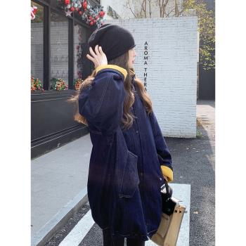 藏藍色牛仔羽絨服女款冬季2024新款韓版復古加厚顯瘦90白鴨絨外套