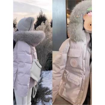 SNICYKER粉色工裝羽絨服女冬季新款加厚保暖大毛領休閑派克服外套