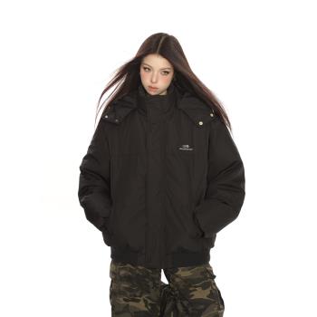BIGGOLD設計感可拆卸帽子立領棉服外套女冬季加厚保暖情侶麵包服