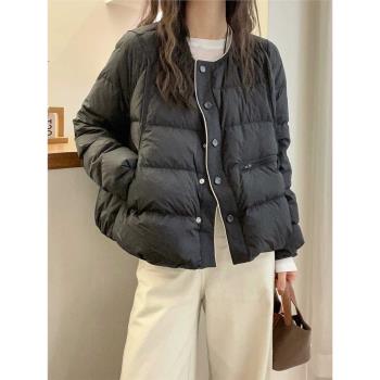 白鴨絨圓領羽絨服女歐洲站2024冬裝新款歐貨女裝時尚洋氣外套潮