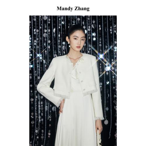 MandyZhang白色小香風套裝女春季短外套高級感氣質富家千金套裝裙