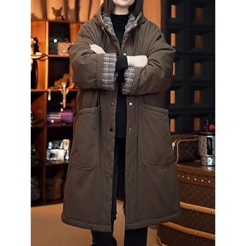 特大碼女裝歐貨高階感棉服外套中長款秋冬加厚保暖棉大衣寬松棉襖