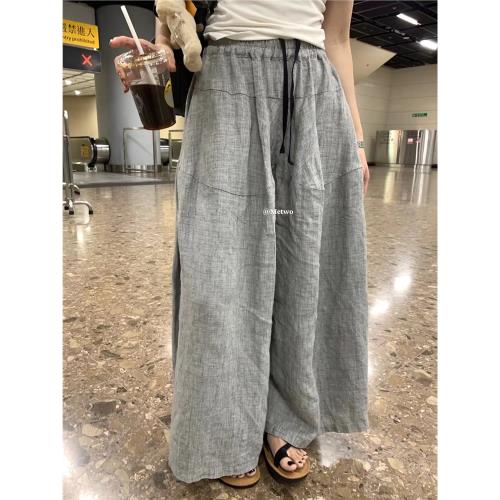 METWO【黑白灰系列·山本褲】高級灰法國亞麻色織寬松闊腿褲褲裙