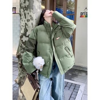 綠色超好看短款羽絨棉服外套女冬季2024年新款加厚保暖麵包服棉襖